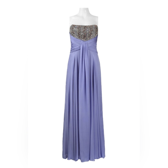 SOLTheia.Straight Across Embellished Front Ruched Crossed Zipper Back Silk Dress - Picture 3 of 5